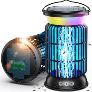 4-in-1 Solar Bug Zapper Outdoor, Rechargeable 6000mAh Mosquito Zapper, Cordless Electric Fly Zapper, Waterproof Insect Zapper for Patio, Backyard, Garage, Kitchen, Bedroom