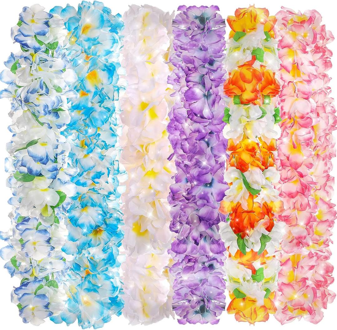 Syhood 6 Pcs Hawaiian Leis Party Silk Flower Leis for Adult Mahalo Floral Thickened Tropical Floral Luau Garland for Hula Dance Luau Party Favors Wedding Birthday Holiday