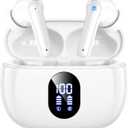 Wireless Earbuds, 2025 Ear Buds with Big Bass Stereo Sound, Lightweight Bluetooth Earbuds with 48 Hours Playtime, in-Ear Fit Earphones, IPX7, Hands-Free Calls with AI for iPhone, Android, Pad (White)