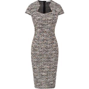 GRACE KARIN Womens Elegant Bodycon Dress Slim Fit Tweed Pencil Dress Cap Sleeve Black (Plaid) S