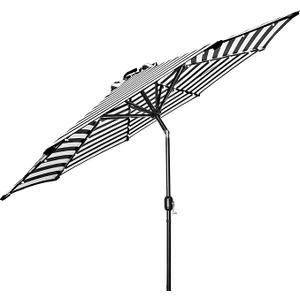 9FT LED Patio Umbrella, Solar Outdoor Umbrellas with LED Lights, Deck Umbrella with Push Button Tilt and Crank, UV Protection Waterproof for Pool, Porch, Garden, Deck, Backyard. (Black & White Stripe)