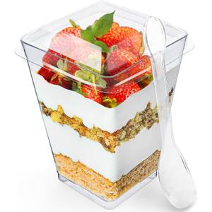 200 Pack 5 oz Plastic Dessert Cups with Lids and Spoons Plastic Parfait Cups for Appetizer and Desserts be it, Mousse, Tiramisu, Pudding, or salads - Perfect for Parties