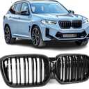 G01 G02 Grill - Front Grill Kidney Grille compatible with 2022 2023 2024 BMW X3 X4 G01 G02, ABS Double Slat, Gloss Black