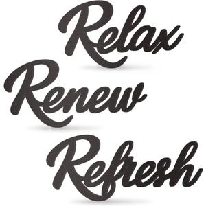 3 Pieces Bathroom Decor Wooden Bathroom Sign,Relax Renew Refresh Sign (Black-large)