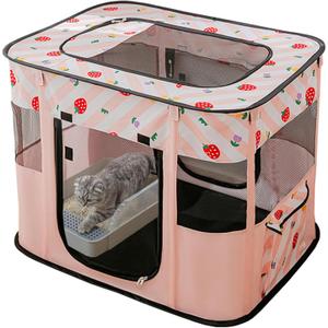 Portable Pet Cat Playpen, Cat Cages Indoor Collapsible Dog Crates Tent Kennel Playpen for Dogs Cat and Rabbit Travel Dog Playpen Indoor & Outdoor (Small27.6" L x 21.7" W x 17.7" H, Pink)