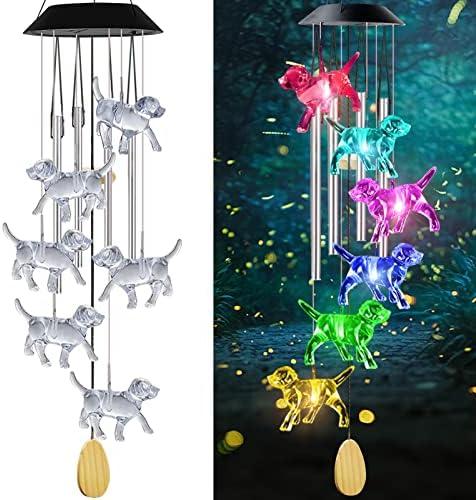 AIONASA Dog Solar Wind Chimes with 4 Music Aluminum Tubes, Dog Wind Chimes of Outside, 7 Colors Changing Outdoor Waterproof Crystal Dog LED Wind Bell, Home Party Yard Garden Decor