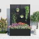 GarveeLife Metal Planter Box with Trellis 71"x47"x16", with Drainage Holes | Privacy Planters for Patio with 15.7" Deep Planting Bed, Raised Garden Bed for Climbing Plants, Vegetables, Vines, no wheel