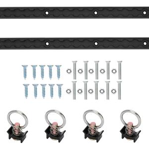 Upgraded 4ft 2pcs Aluminum L-Track, 48" L Track Rail and (4) Black Single Stud O-Ring Fittings and Two Types of Mounting Screws, L Track Tie Down System, Truck Bed Rail System for Trailers,etc