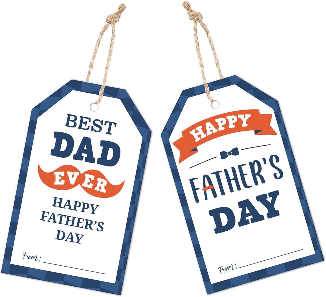 50Pcs Gift Tags for Father Gift - 2.1"x3.5" Happy Father's Day Tags with String - Best Dad Ever Thank You Cards Tag Hanging Paper Gift Tag for Present Party Favor Wrapping - A01