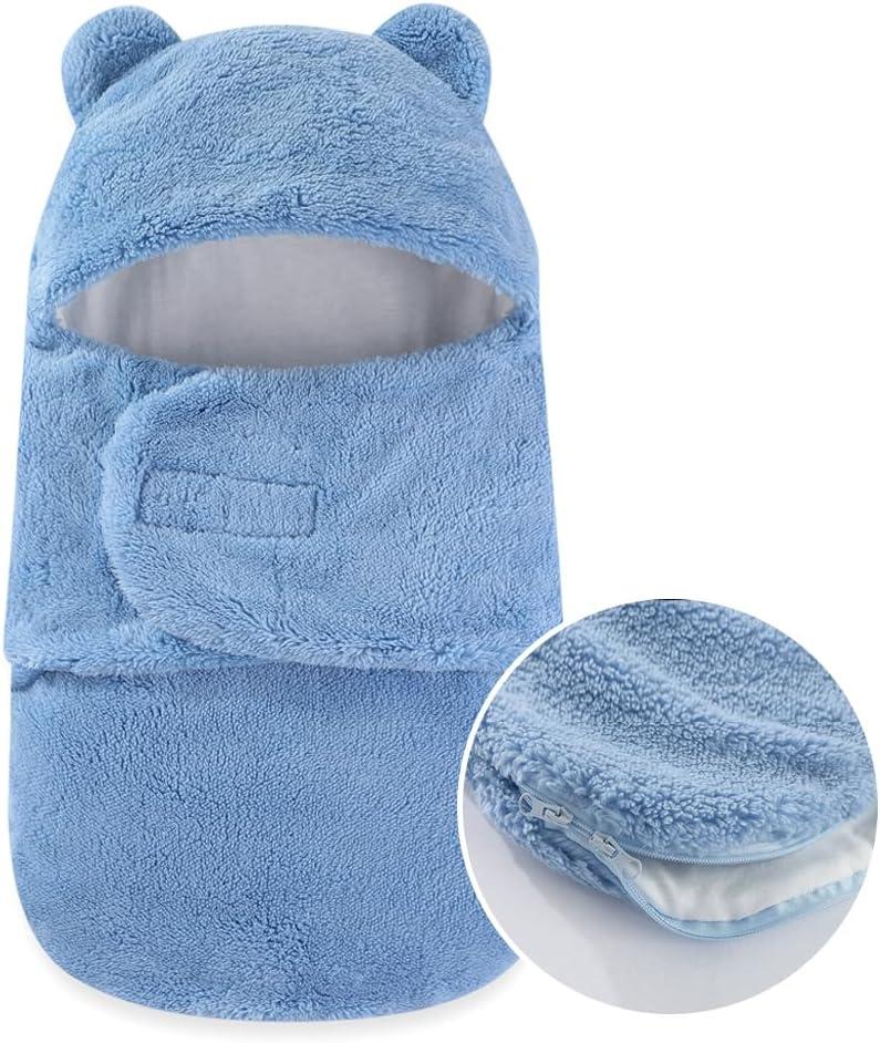 Baby Winter Fleece Swaddle Blanket 0-3 Months Boys Girls Warm Adjustable Newborn Swaddling Wrap Soft Plush Sleeping Sacks ,Blue