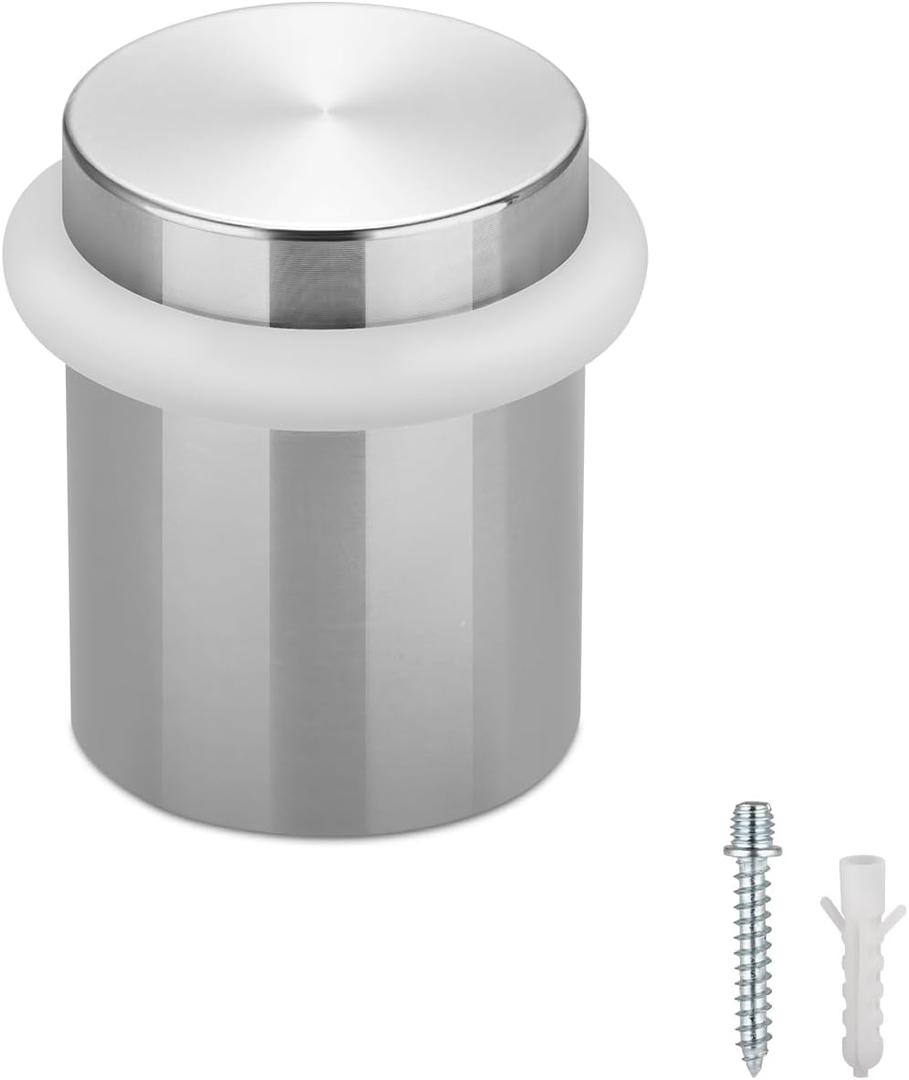 Floor Door Stopper Door Stop-Classy Solid Steel Modern Heavy Duty Door Stoppers -Floor Mount Anchor Screw-Wall Protector for Commercial Door(Stainless Steel White, 1.5 Inch)