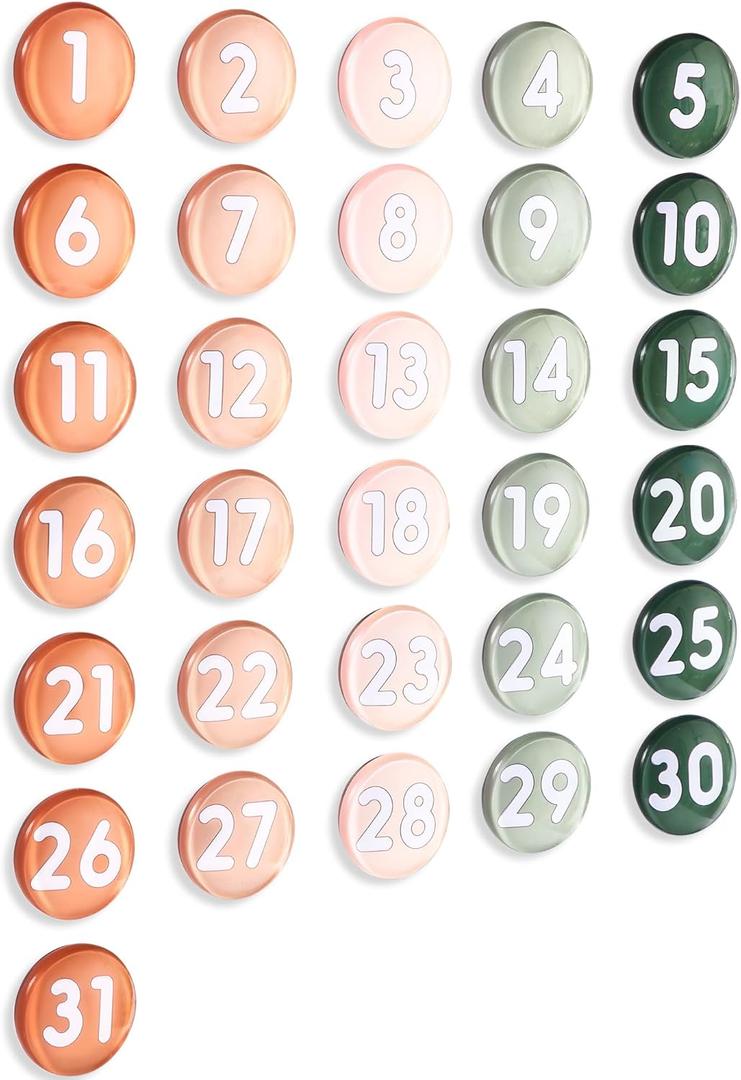 1-31 Magnetic Numbers Colored Glass Calendar Magnets for Whiteboard Dry Erase Board Fridge Schedule Refrigerator(Gradient Orange,0.98",Digital)