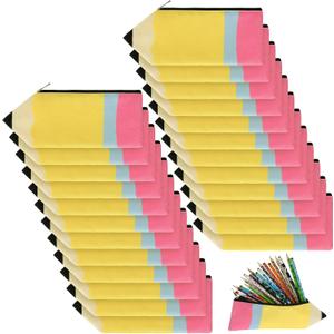 Harloon 24 Pcs Teacher Appreciation Gifts Pencil Shaped Case Bulk Cute Pencil Pouch Teacher Preshool Kindergarten Graduation Gift Kawaii Portable Bag with Zipper for Stationery Organizer DIY Crafts
