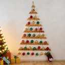 44" Wall Hanging Christmas Tree with Remote LED Lights and 36 Ornaments, Lighted Wood Christmas Tree for Living Room, Bedroom Holiday Wall Decor