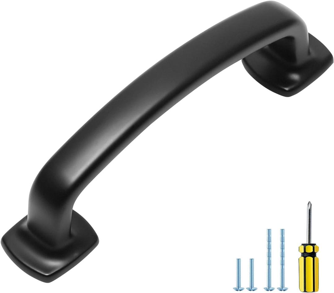 Ravinte Arch Cabinet Pulls Solid 10 Pack 3 Inch Matte Black Kitchen Cabinet Handles Flat Square Foot Curved Drawer Pulls Hardware for Kitchen Cabinet