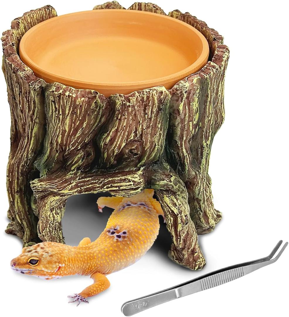 PINVNBY 3 in 1 Reptile Hide Cave with Removable Sump and Humidity Water Dish, Reptiles Hideout Water Tank Accessories for Small Reptiles Gecko, Leopard Gecko, Lizard, Snake, Crabs
