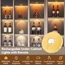 Yiliaw Rechargeable Puck Lights with Remote, 3 Pack Magnetic Under Cabinet Lighting, 1500mAh Battery Operated LED Tap Lights with Dimmer & Timmer for Kitchen, Closet, Shelf - 3 Color Temps, Gold