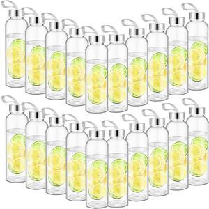 Zubebe Reusable Clear Water Bottles Bulk with Stainless Steel Leak Proof Lids Acrylic Sports Bottles with Nylon Carrying Strap for Party Gift Water Milk Smoothie Juice Beverage (14 oz)