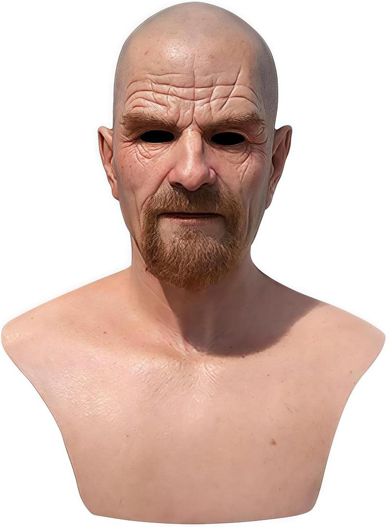 Latex Old Man Mask Halloween Realistic Human Full Head Mask for Halloween Carnival Costume Party (G)