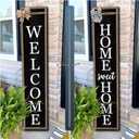Outdoor Welcome Sign for Front Porch Standing Large 2 Sided 45"X9" Wooden Frame Tall Vertical Leaner Long Home Sweet Home Front Door Sign for Rustic Outside Farmhouse Modern Decor (Wood Black)