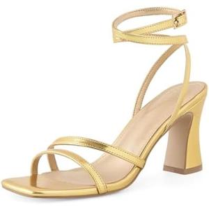 GRACESTRIDE Strappy Heels for Women Chunky Block High Heels Square Toe Ankle Buckle Sandals wedding dress shoes Size 9.5