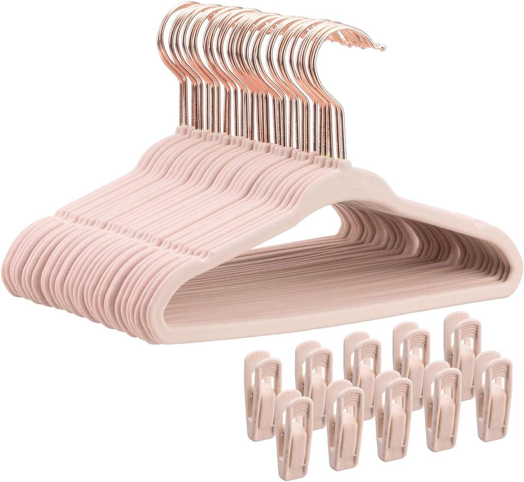 Tonswachic Baby Velvet Hangers 30 Pack - 11 Inch Non Slip Felt Kids Hanger for Newborn Clothes - Ultra Thin Space-Saving Infant Hangers for Toddler Kids' Closet with 10 Hanger Clips - Pink