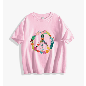 Flower Peace Sign T Shirts Cute Boy Girl Kids Short Sleeve Cotton Tees Female 3XL