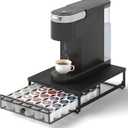 Coffee Pod Holder Counter Coffee Vertuo Capsules Storage Organizer with Sliding Drawer Compatible For 35 K-Cup Pods No Assembly Needed Black
