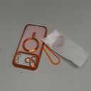 Meifigno Designed for iPhone 17 Pro Max Magnetic Case with Removable Phone Ring Stand, Glitter Card & Wrist Strap, Compatible with MagSafe, Built in Mirror, Phone Ring Holder + Case Kit, Orange