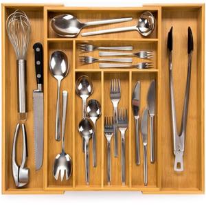 budu Silverware Drawer Organizer #19.7" Depth – Utensil Holder, Kitchen Drawer Organizers for Flatware, Cutlery – Perfect Utensil Organizer for Silverware & Other Kitchen Organization Tools & Storage