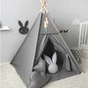 Kids Teepee Tent with White Pom Pom - Indoor Play Teepee for Children Boys Portable Play House (Grey)