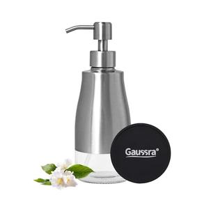 Gaussra Soap Dispenser with Coaster and Stickers, Brushed Nickel Stainless Steel Case Glass Liner Hand Pump Dispenser, Refillable Liquid Hand Soap Dispenser for Bathroom & Kitchen (11OZ / 320ML)