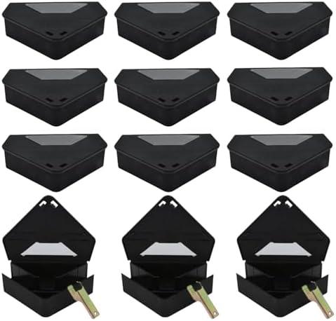 Window Lid Mouse Bait Station with Keys - Child and Pet Safe Tamper Resistant Corner Unit Mini Rodent Rat Trap Bait Stations - Heavy Duty and Reusable for Home, Indoor and Outdoor Use (12)