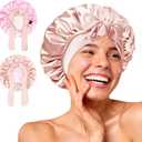 BONNET QUEEN Small Satin Bonnet Silk Bonnet for Sleeping Women Double Layer Reversible Hair Bonnet Adjustable Sleep Cap (Jade+pink)
