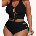 SOLY HUX Women's Plus Size Bikini Set Sexy Swimsuit Lace Up Tummy Control 2 Piece Bathing Suit 1XL