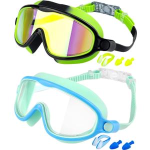 Rantizon Swim Goggles 2 Pack, Wide View Anti Fog&UV Swimming Goggles for Audlt, No Leaking Swim Glasses for Men Women Kids