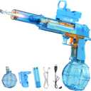Automatic Electric Water Gun with Muzzle Flash,Powerful Squirt Guns Pistol for Adults Kids, Auto Water Blaster Pistol Outdoor Summer Toys for Pool Beach Party (Blue)