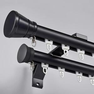 Double Track Curtain Rod, Wall Mount, Black, 7.2ft