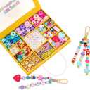 MINIMISSMIANYC Bead Bag Charm Kit for Girls,Big Colorful Beaded Heart Flower Letter A-Z Keychain Making Kit Key Chain DIY Charm Supplies Carft Accessoriess Jewelry for Women Kids Boys