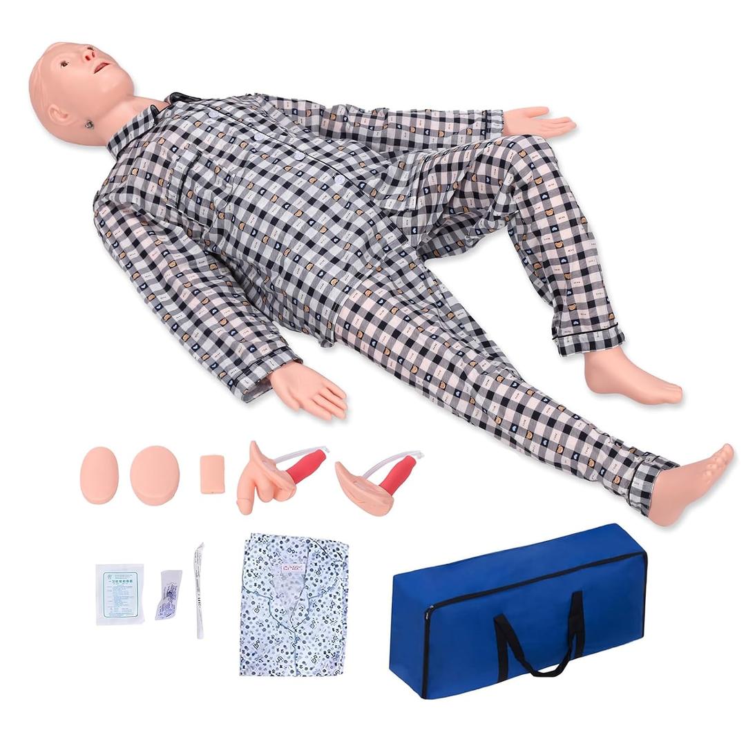 Nursing Training Mannequin, Medical Mannequin for Training Patient Care Manikin CPR Human Manikins 25 Items Nurse Skills with 3 Muscle Module & Patient Gown & Urinary for Teaching Pratice