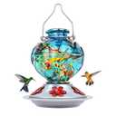 BOLITE Hummingbird Feeder, Hand Blown Glass Hummingbird Feeders for Outdoors Hanging, with Ant Moat and 5 Feeding Ports, 22 Ounces, Peony Flower Shape, Blue, Gifts for Women Men, Gifts for Mom Dad