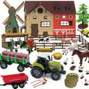 136PCS Farm Animals Toys Set Comes with Barn, Tractor Trailer, Milking shed, Windmill, Farmer, Fence - Playset for Kids Toddlers Boys Girls 5+ Years Old