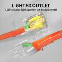 POWGRN 300 ft 12/3 Outdoor Extension Cord Waterproof Heavy Duty with Lighted End 12 Gauge 3 Prong, Flexible Cold-Resistant Long Power Cord Outside, 15Amp 1875W SJTW Orange ETL Listed