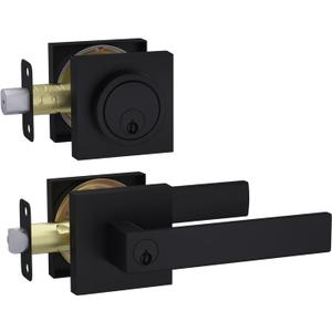 Haidms Black Exterior Door Lock Set with Deadbolt, Front Door Handle and Deadbolt Set, Entry Door Locksets, Matte Black Heavy Duty Zinc-alloyed Front Door Lock Set (1 Pack)