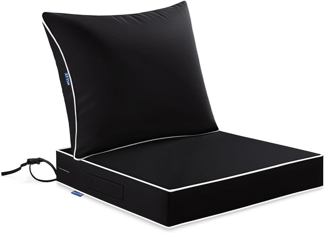 MIULEE Black Outdoor Seat Cushion 22x24 Inch Waterproof & 3 Year Fade Resistant Deep Seat and Back Cushion for Patio Furniture Chair Sofa Couch with Handle and Adjustable Straps