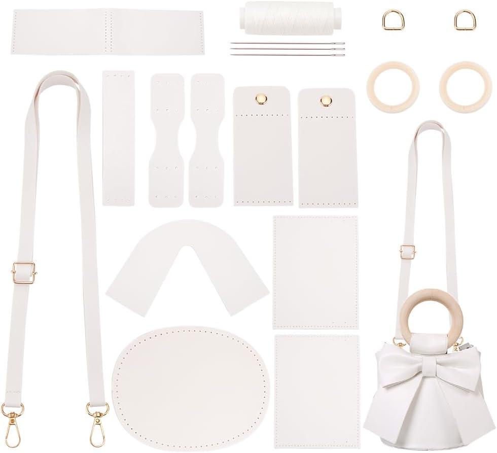 WADORN DIY PU Leather Bucket Bag Making Kit, Bow-Knot Shoulder Bag Making Materials Handmade Tote Purse Sewing Kit Women Fashion Crossbody Bag Sewing Supplies, 5.5x5.5x2.7inch, White