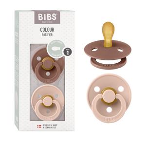 BIBS Pacifiers 0-6 Months | Set of 2 Colour Pacifier with Symmetrical Nipples | BPA-Free Natural Rubber | Made in Denmark | Woodchuck/Blush, 0-6 Months