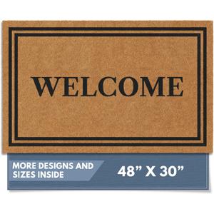 Barnyard Designs Natural Coco Coir Heavy Duty Backing Doormat - Large Cute Non-Slip Front Door Welcome Mat for Outside Entrance or Porch Entry, Brown (30x48, Welcome) (2'6" x 4' (Rectangular))