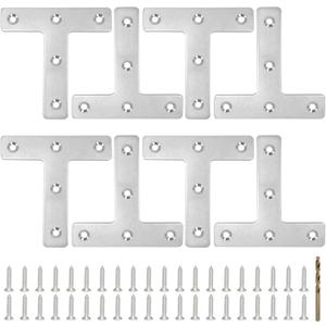 8PCS 3.23 x 3.23 T Post Corner Brace, Stainless Steel Flat Metal Bracket, Mending Plate for Wood with 40PCS Screws