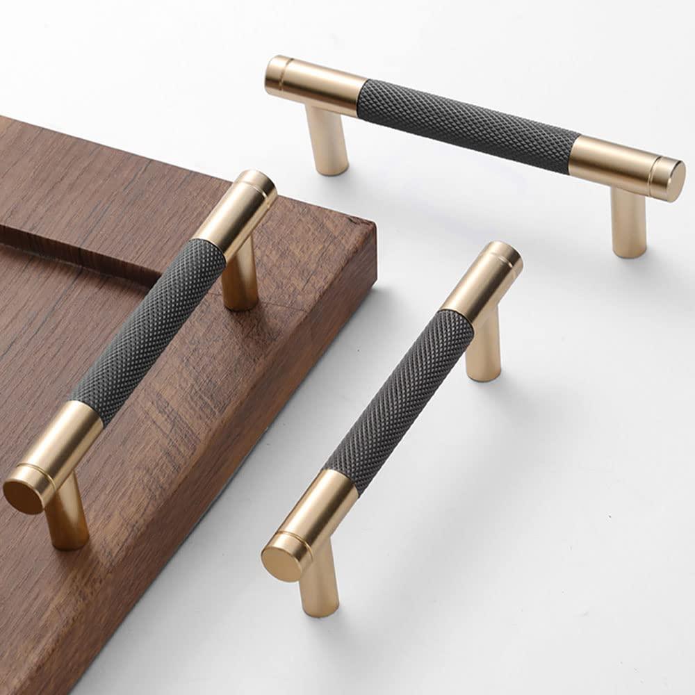 50 Pack 3 3/4 Inch 96 mm Bar Cabinet Pulls Gold and Grey Knurled Handles for Brushed Gold Drawer Pulls Cupboard Aluminum Handles